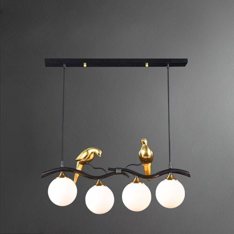 Contemporary Creative Bird Sphere Iron Glass Resin 4-Light Chandelier Island Light For Living Room