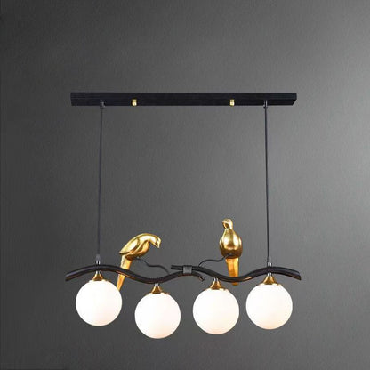 Contemporary Creative Bird Sphere Iron Glass Resin 4-Light Chandelier Island Light For Living Room