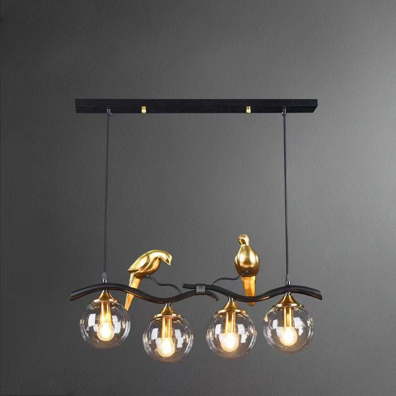 Contemporary Creative Bird Sphere Iron Glass Resin 4-Light Chandelier Island Light For Living Room