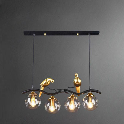 Contemporary Creative Bird Sphere Iron Glass Resin 4-Light Chandelier Island Light For Living Room