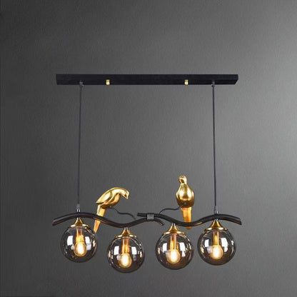 Contemporary Creative Bird Sphere Iron Glass Resin 4-Light Chandelier Island Light For Living Room