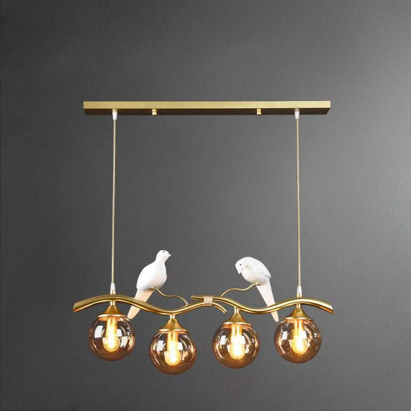 Contemporary Creative Bird Sphere Iron Glass Resin 4-Light Chandelier Island Light For Living Room