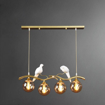 Contemporary Creative Bird Sphere Iron Glass Resin 4-Light Chandelier Island Light For Living Room