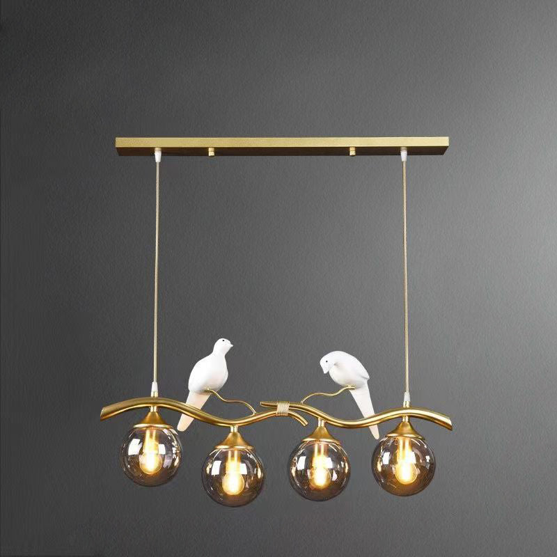 Contemporary Creative Bird Sphere Iron Glass Resin 4-Light Chandelier Island Light For Living Room