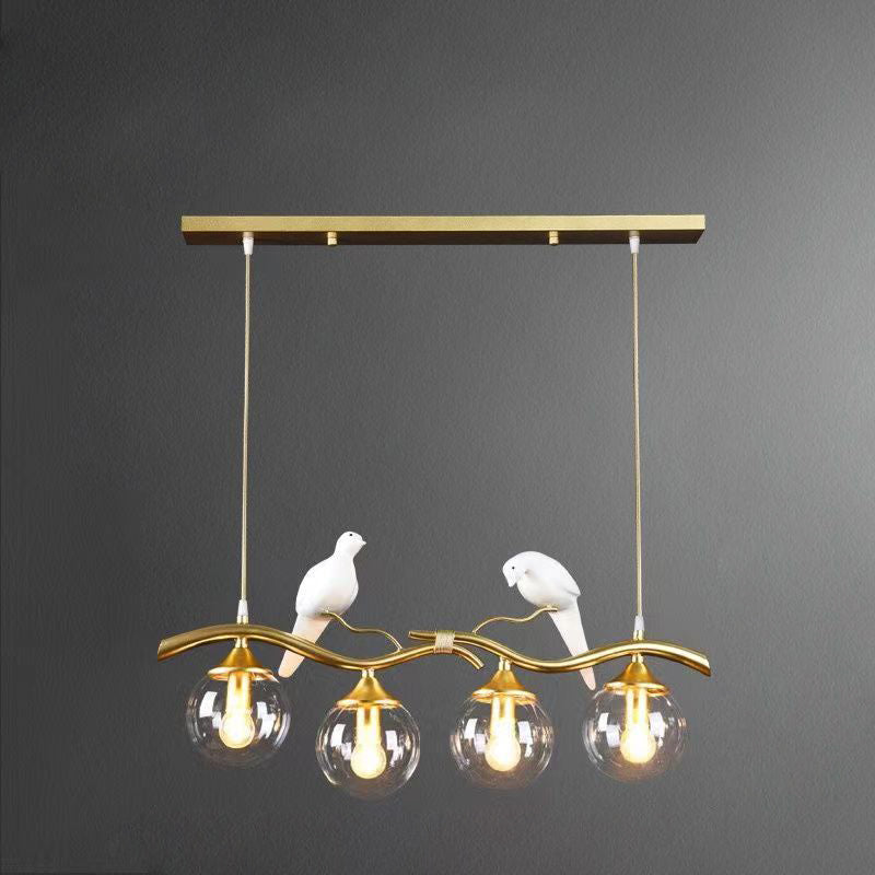 Contemporary Creative Bird Sphere Iron Glass Resin 4-Light Chandelier Island Light For Living Room