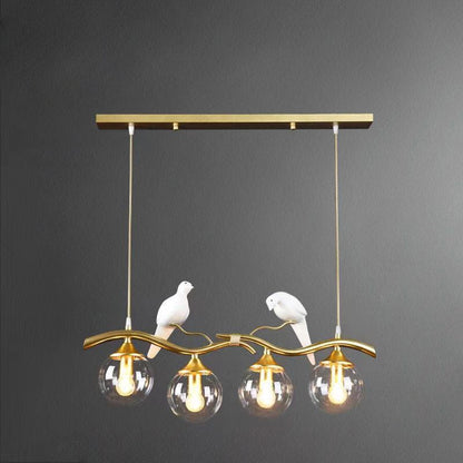 Contemporary Creative Bird Sphere Iron Glass Resin 4-Light Chandelier Island Light For Living Room