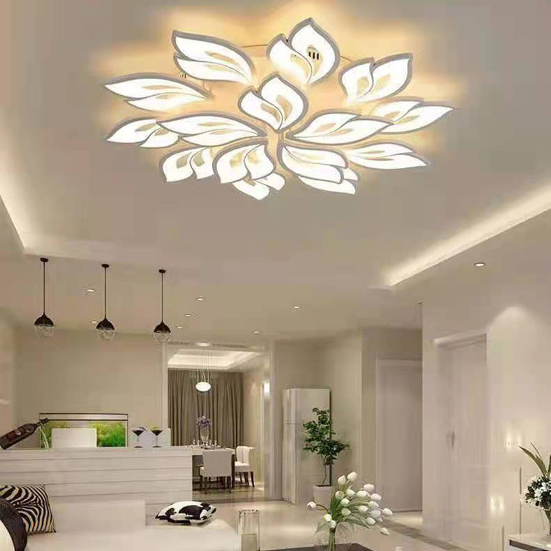 現代的な北欧風の花びら模様の鉄製アクリル製LEDセミフラッシュマウントシーリングライト（リビングルーム用） 