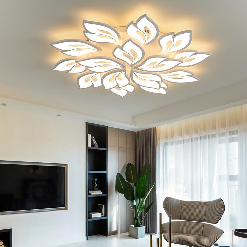 現代的な北欧風の花びら模様の鉄製アクリル製LEDセミフラッシュマウントシーリングライト（リビングルーム用） 