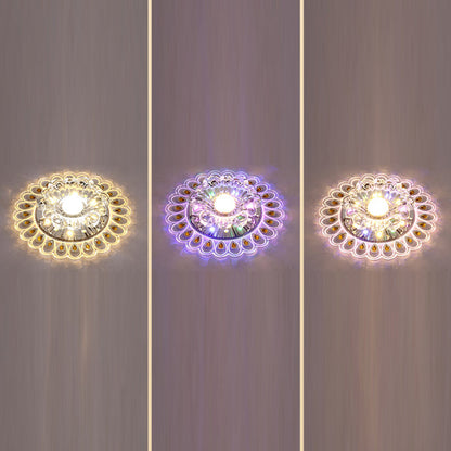Contemporary Creative Round Crystal Glass Acrylic Stainless Steel LED Flush Mount Ceiling Light For Hallway