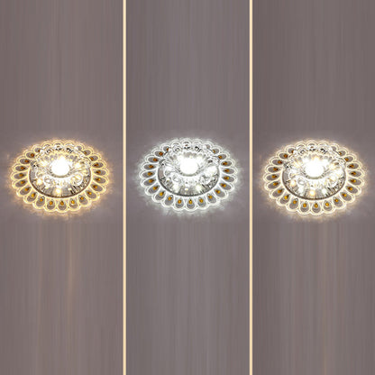 Contemporary Creative Round Crystal Glass Acrylic Stainless Steel LED Flush Mount Ceiling Light For Hallway