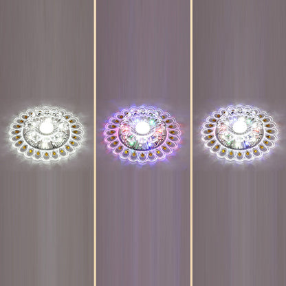 Contemporary Creative Round Crystal Glass Acrylic Stainless Steel LED Flush Mount Ceiling Light For Hallway