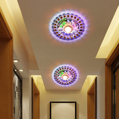 Contemporary Creative Round Crystal Glass Acrylic Stainless Steel LED Flush Mount Ceiling Light For Hallway