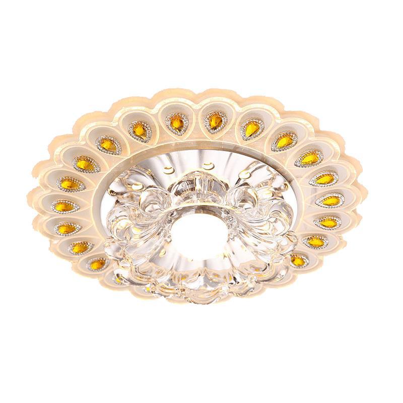 Contemporary Creative Round Crystal Glass Acrylic Stainless Steel LED Flush Mount Ceiling Light For Hallway