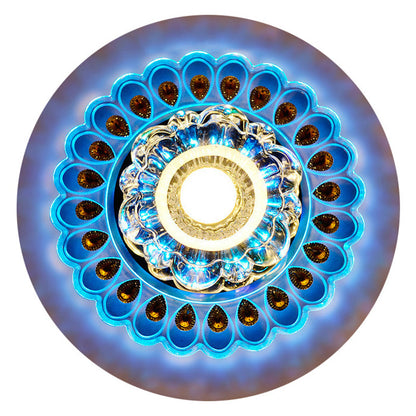 Contemporary Creative Round Crystal Glass Acrylic Stainless Steel LED Flush Mount Ceiling Light For Hallway