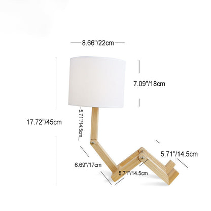 Contemporary Creative Humanoid Robot Fabric Solid Wood 1-Light Table Lamp For Bedroom