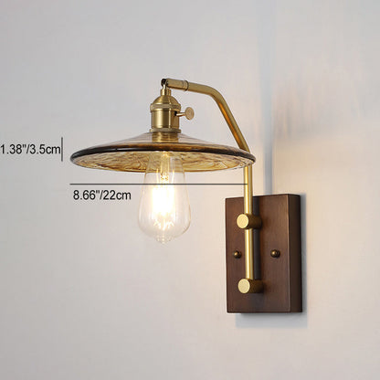 Contemporary Nordic Flying Saucer Rubberwood Iron Glass 1-Light Wall Sconce Lamp For Bedroom