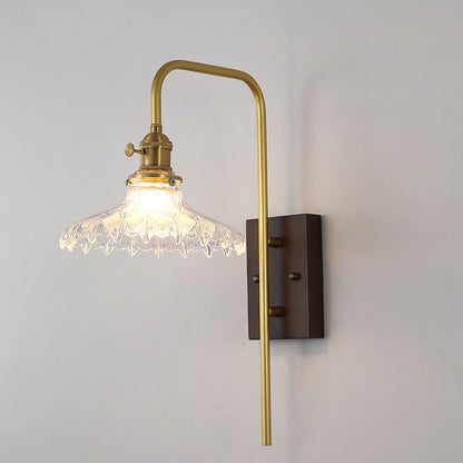 Contemporary Nordic Flying Saucer Rubberwood Iron Glass 1-Light Wall Sconce Lamp For Bedroom