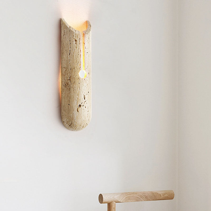 Traditional Vintage Rectangle Yellow Travertine LED Wall Sconce Lamp For Hallway