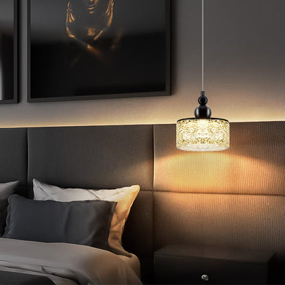 Contemporary Nordic Cylinder Stainless Steel Glass Crystal LED Pendant Light For Bedroom