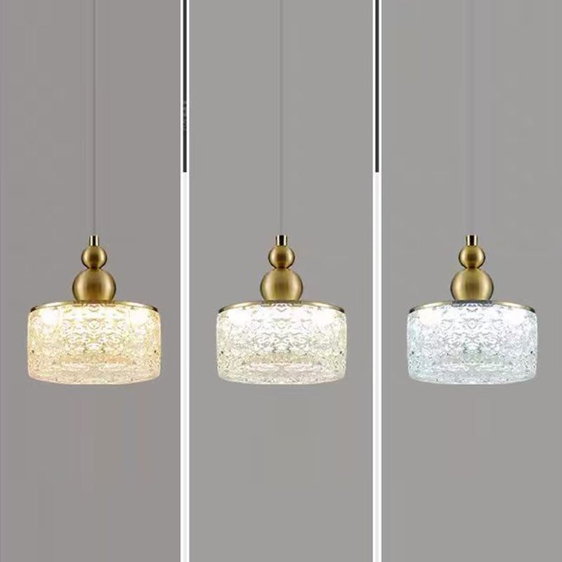 Contemporary Nordic Cylinder Stainless Steel Glass Crystal LED Pendant Light For Bedroom