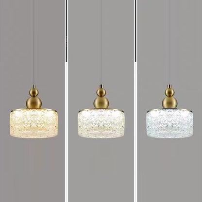 Contemporary Nordic Cylinder Stainless Steel Glass Crystal LED Pendant Light For Bedroom