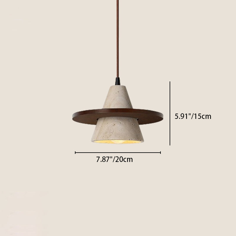 Traditional Vintage Cone Natural Yellow Travertine LED Pendant Light For Bedroom