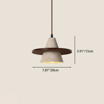 Traditional Vintage Cone Natural Yellow Travertine LED Pendant Light For Bedroom