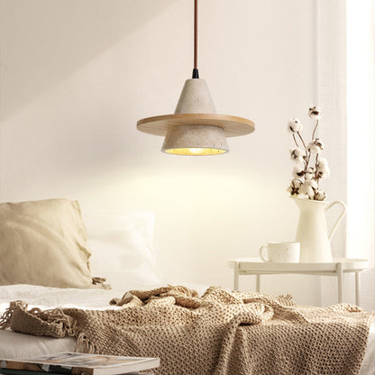 Traditional Vintage Cone Natural Yellow Travertine LED Pendant Light For Bedroom