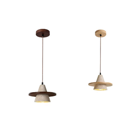 Traditional Vintage Cone Natural Yellow Travertine LED Pendant Light For Bedroom