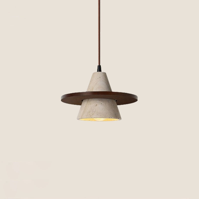 Traditional Vintage Cone Natural Yellow Travertine LED Pendant Light For Bedroom