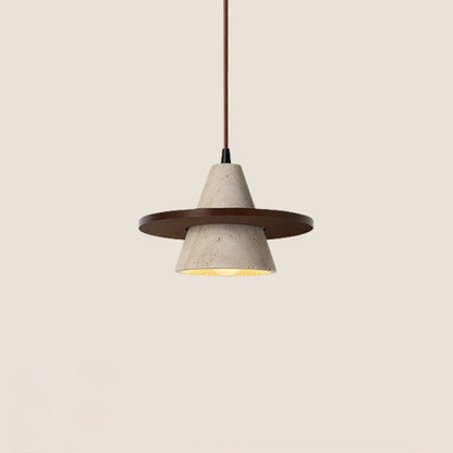 Traditional Vintage Cone Natural Yellow Travertine LED Pendant Light For Bedroom