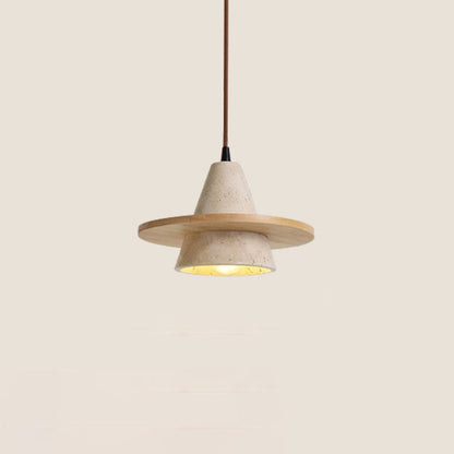 Traditional Vintage Cone Natural Yellow Travertine LED Pendant Light For Bedroom