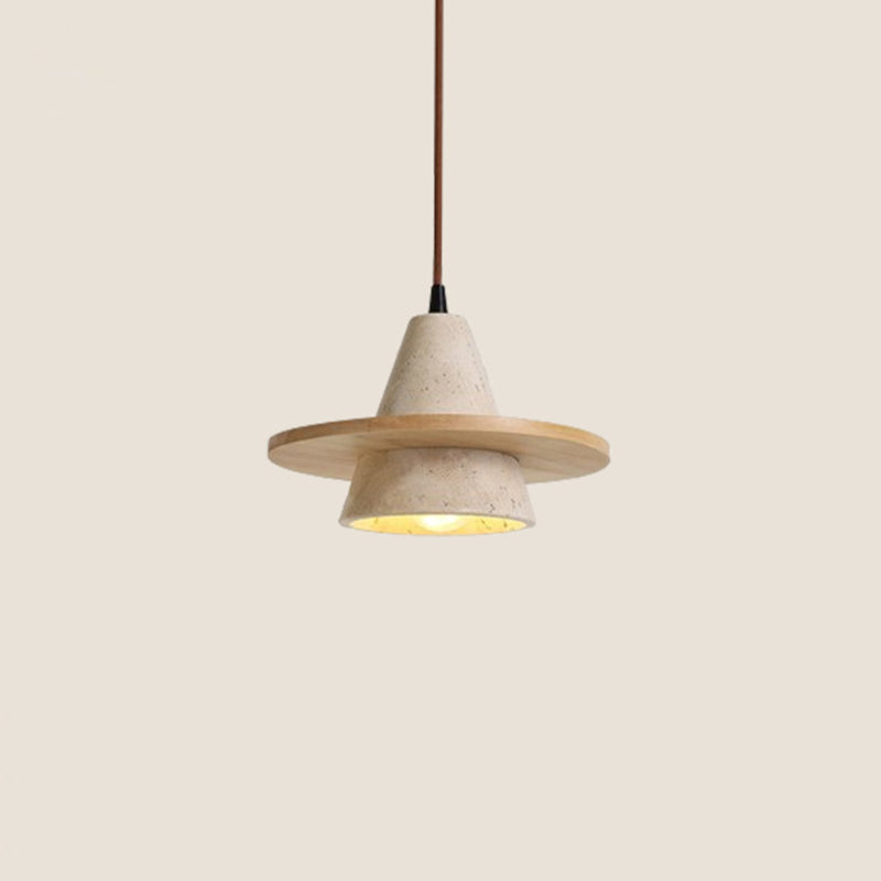 Traditional Vintage Cone Natural Yellow Travertine LED Pendant Light For Bedroom