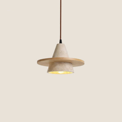 Traditional Vintage Cone Natural Yellow Travertine LED Pendant Light For Bedroom