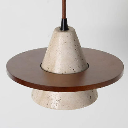 Traditional Vintage Cone Natural Yellow Travertine LED Pendant Light For Bedroom