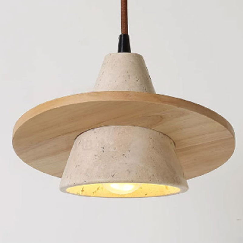 Traditional Vintage Cone Natural Yellow Travertine LED Pendant Light For Bedroom