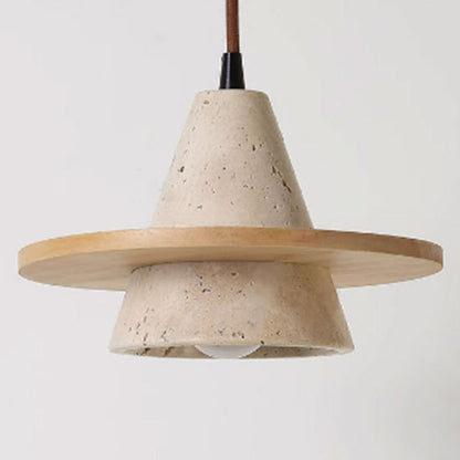 Traditional Vintage Cone Natural Yellow Travertine LED Pendant Light For Bedroom
