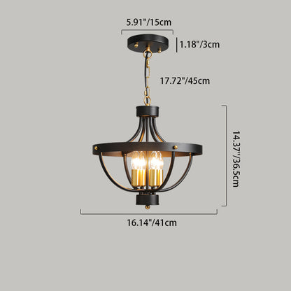 Contemporary Industrial Hemisphere Iron 4-Light Pendant Light For Living Room
