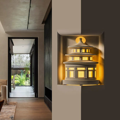 Traditional Chinese Loft Round Gypsum 1-Light Wall Sconce Lamp For Hallway
