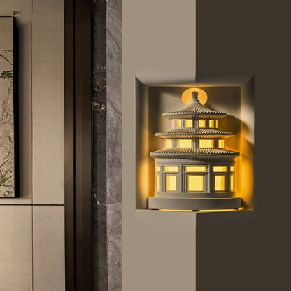 Traditional Chinese Loft Round Gypsum 1-Light Wall Sconce Lamp For Hallway