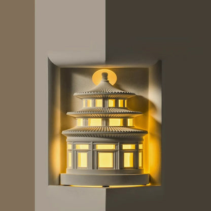 Traditional Chinese Loft Round Gypsum 1-Light Wall Sconce Lamp For Hallway