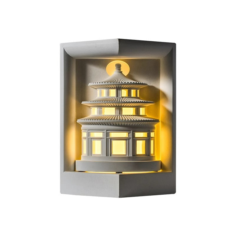 Traditional Chinese Loft Round Gypsum 1-Light Wall Sconce Lamp For Hallway
