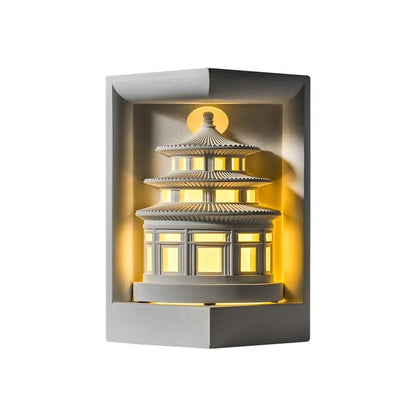 Traditional Chinese Loft Round Gypsum 1-Light Wall Sconce Lamp For Hallway