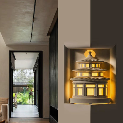 Traditional Chinese Loft Round Gypsum 1-Light Wall Sconce Lamp For Hallway