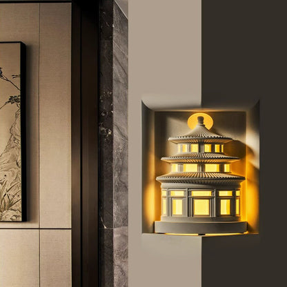 Traditional Chinese Loft Round Gypsum 1-Light Wall Sconce Lamp For Hallway