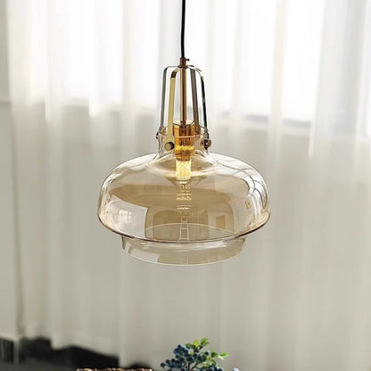 Traditional French Transparent Dome Metal Glass LED Pendant Light For Bedroom