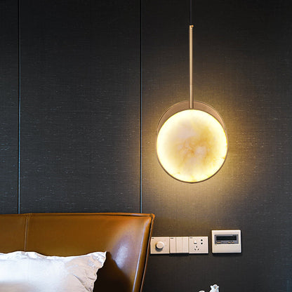 Modern Luxury Round Metal Marble LED Pendant Light For Bedroom