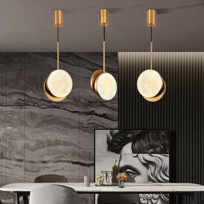 Modern Luxury Round Metal Marble LED Pendant Light For Bedroom