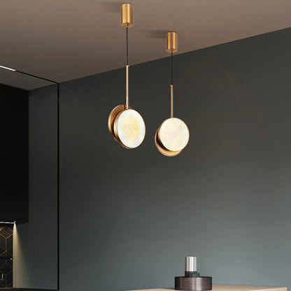 Modern Luxury Round Metal Marble LED Pendant Light For Bedroom