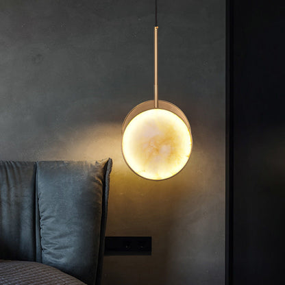 Modern Luxury Round Metal Marble LED Pendant Light For Bedroom